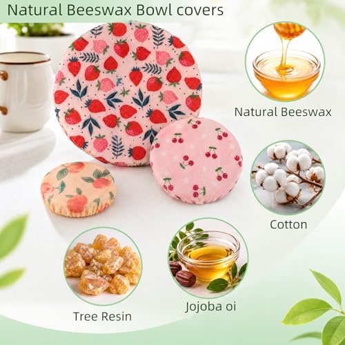 Reusable Beeswax Bowl Covers, 3 Sizes, Organic Cotton