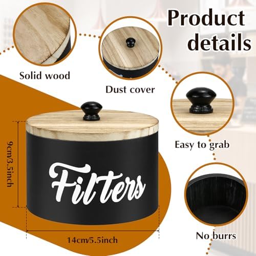 Wooden Coffee Filter Holder with Lid, Basket Coffee Filter Storage