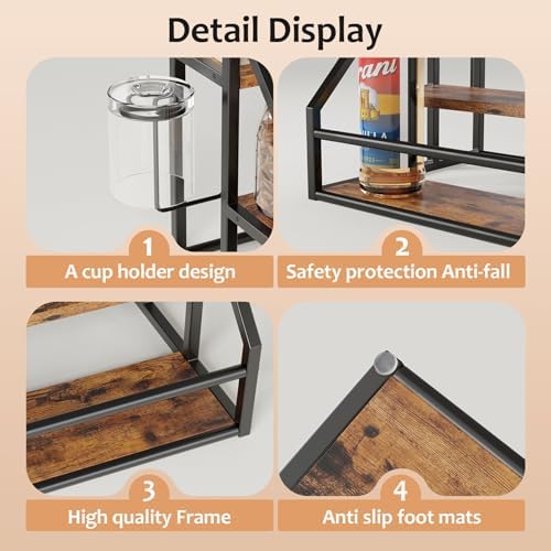 Coffee Syrup Rack Organizer, 3-Tier, 12-Bottle Stand, Rustic Brown