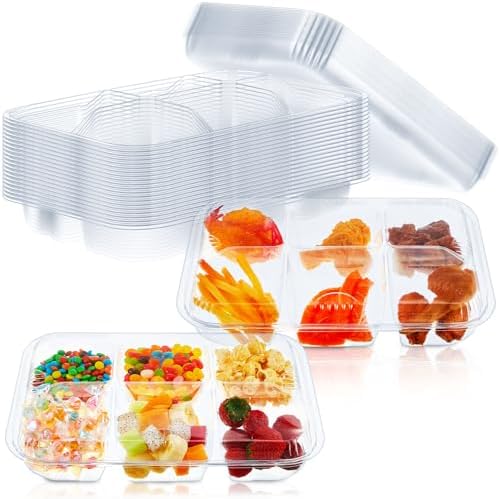 20 Pack Bento Snack Containers 6 Compartment Disposable with Lid