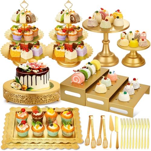 Audab Metal Gold Dessert Table Display Set Including Cake Stands