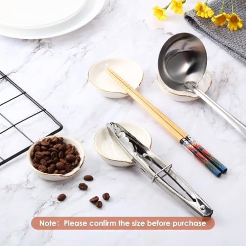 Boao 2.7 Inches Mini Ceramic Spoon Rests, Gold Rim Kitchen Spoon