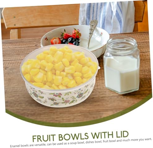 Zerodeko 5pcs Xmas Enamel Bowls with Lid for Refrigeration and