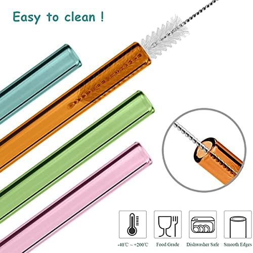 8 Pcs Reusable Glass Straws, 8"x8mm Eco-friendly Drinking Straws for