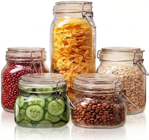 Square Glass Jars with Airtight Lids, Mason Jar with Clamp Lids Multi