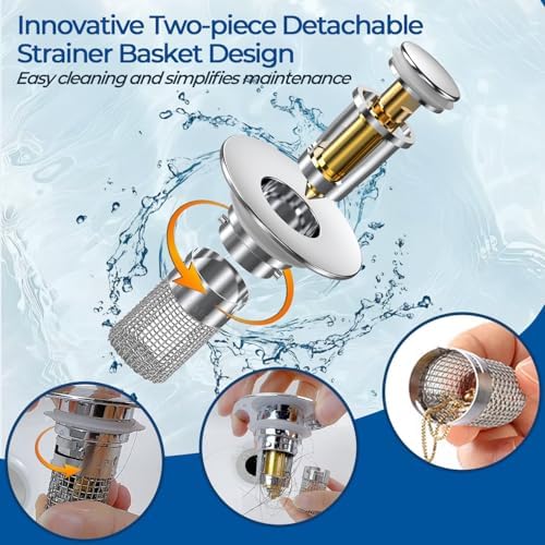 Bathroom Sink Drain Strainer,(2PCS) Pop-up Sink Drain Strainer with
