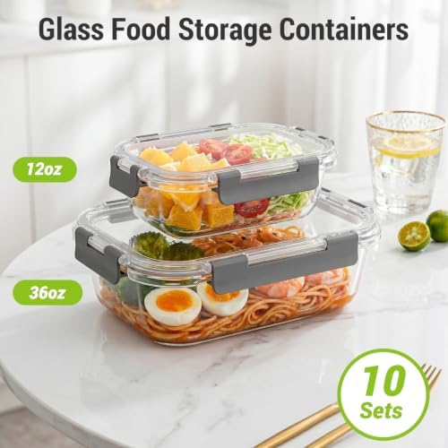 Dealusy 10 Sets Glass Food Storage Containers, Gray