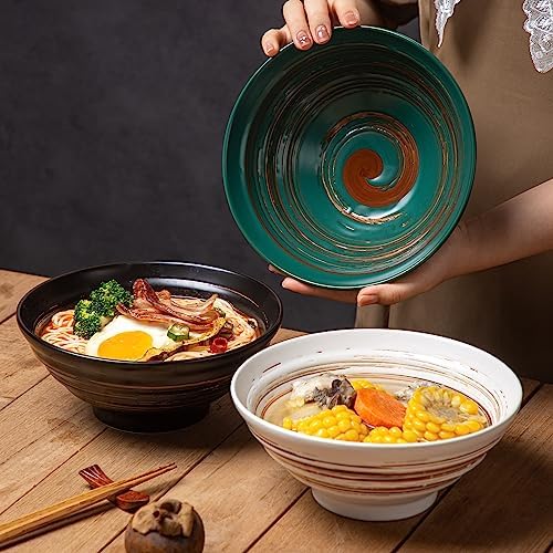YUN TAO Ramen Bowl Set, 35 Oz Large Multicolor Ceramic Ramen Bowls Set