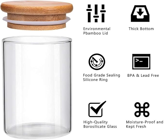 Glass Jars with Bamboo Wooden Airtight Lids 6oz 10oz Spice Jars Food Storage - Image 4