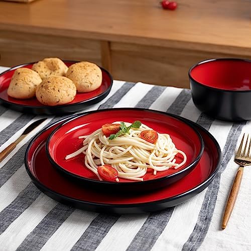 LEHAHA Melamine 12-Piece Modern Dinnerware Set, Kitchen Plates and