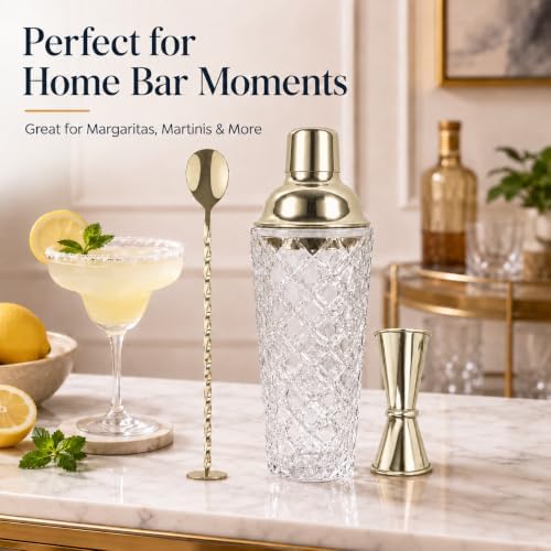 16 Oz Glass Cocktail Shaker Set with Built-in Strainer Crystal