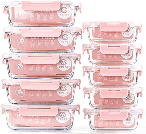 C CREST 10 Pack Glass Meal Prep Containers with Lids