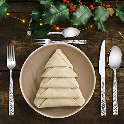 E-far Hammered Silverware Set for 8, 40 Pcs Stainless Steel Flatware Set