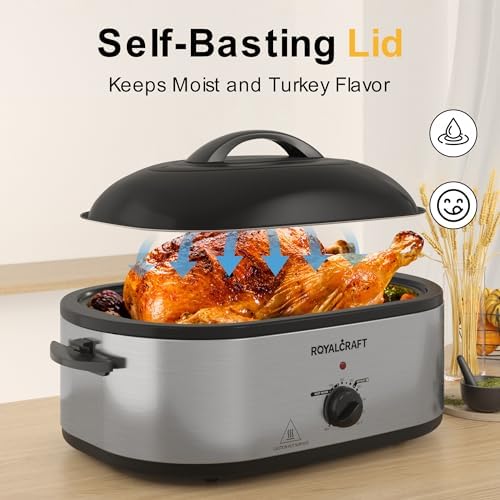 Royalcraft Roaster Oven with Self-Basting Lid, 18qt Electric Roaster