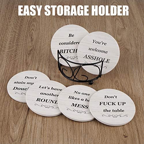Coasters for Drinks, Funny Drink Coasters Absorbent with Holder 6 Pcs
