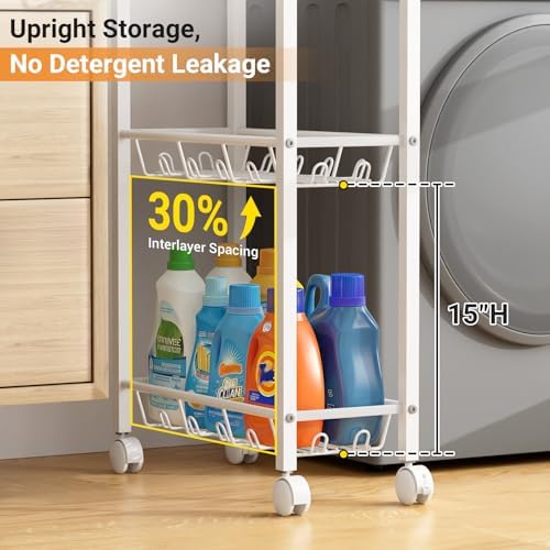 AOODA 3-Tier Laundry Cart with Detergent Holder, White