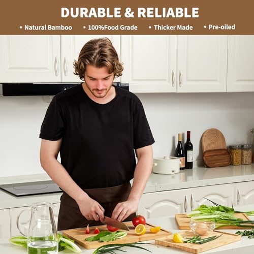 3 Pieces Bamboo Cutting Board for Kitchen with Holder, Thick Kitchen