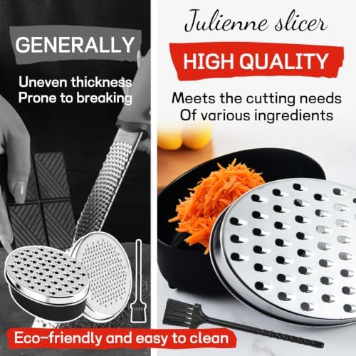 Cheese Grater with Container, Black Stainless Steel Zester for