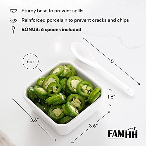 6 Oz White Porcelain Serving Bowls Set – 6 Small Bowls and 6 Serving