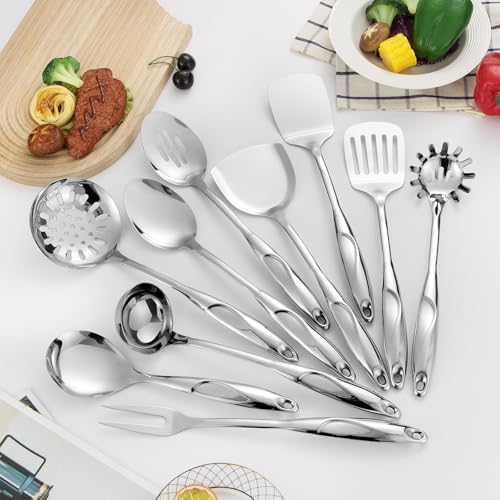 304 Stainless Steel Kitchen Utensils Set, 10 Pcs Metal Cooking