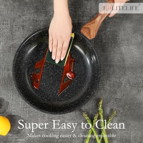 ESLITE LIFE Nonstick Cookware Sets, 12 Pcs Granite Coating Pots and