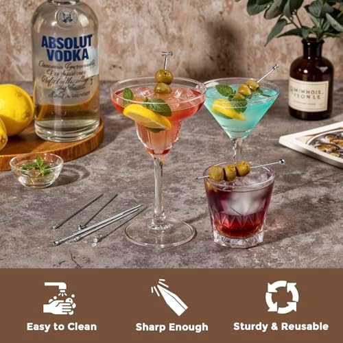 Metal Martini Cocktail Picks 9 Pcs, 4.1 in Olive Skewers Stainless