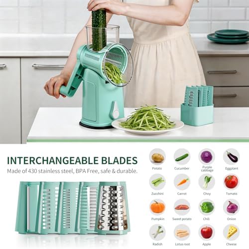 The CoveCarol Rotary Cheese Grater, 5 Blades, Green