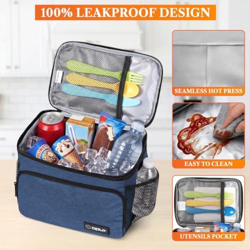 opux Insulated Lunch Bag for Men Women, Leakproof Soft Lunch Box, Navy