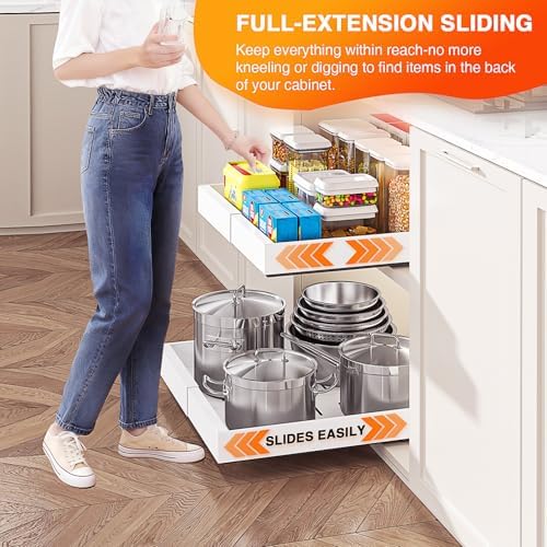 1 Pack Expandable Pull Out Cabinet Organizer,21" Deep,White