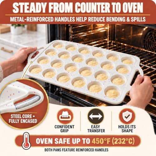 Silicone Muffin Pans, 2-Pack Regular 12 Cup & Mini 24 Cup, BPA-Free