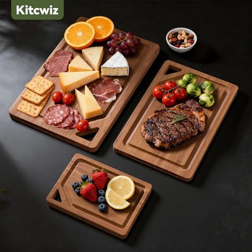 Bamboo Cutting Boards for Kitchen, Wood Cutting Boards with Deep Juice