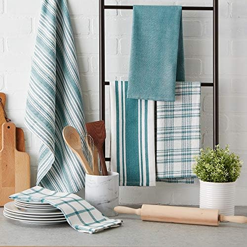 DII Assorted Woven, Kitchen Dishtowel Set, 18x28, Teal, 5 Piece