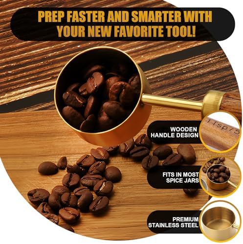 SHIKORI Gold Measuring Cups and Spoons Set with Wood Handles 8PCS