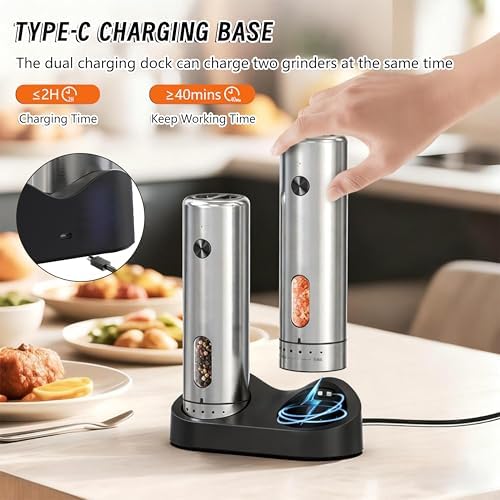 Electric Salt and Pepper Grinder Set, Rechargeable, 110ml