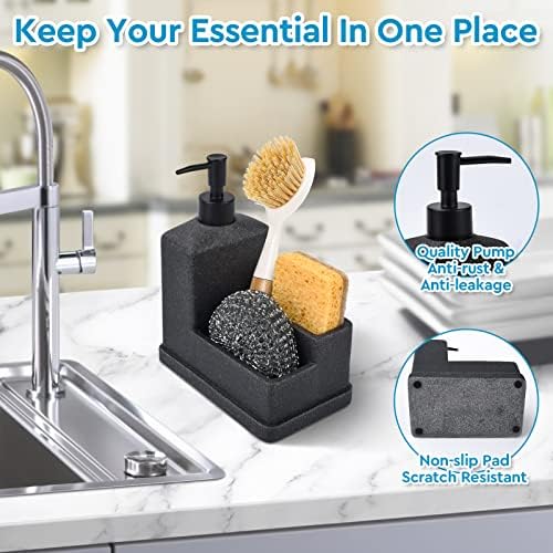 Dish Soap Dispenser with Sponge Holder, 3-in-1, Black