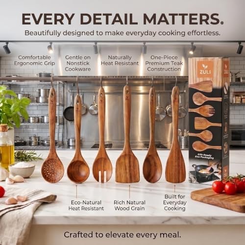 Zuli 6-Piece Teak Wooden Cooking Utensil Set