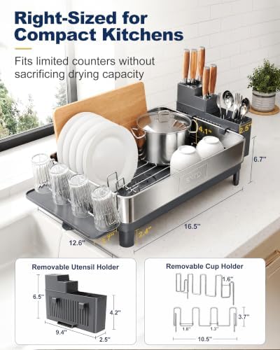 SNTD 304 Stainless Steel Dish Drying Rack, Grey