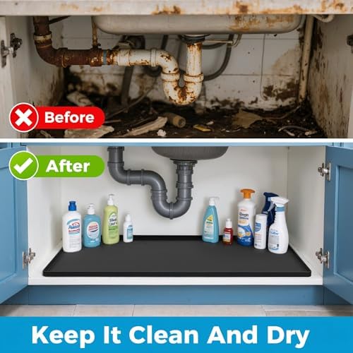 URMONA Waterproof Silicone Under Sink Mat, 22 x 14 in