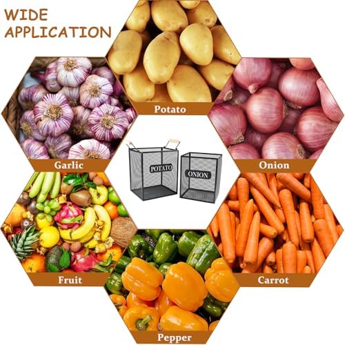 Set of 2 Potato and Onion Storage Bin, Metal Mesh Onion and Potato