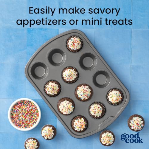 GoodCook Everyday Mini Muffin Pan, 12-Cup, Gray