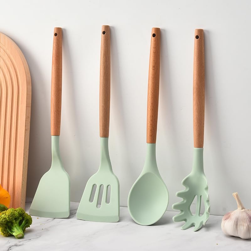 Caboh Silicone Kitchen Utensil Set, 12-Piece, Light Green