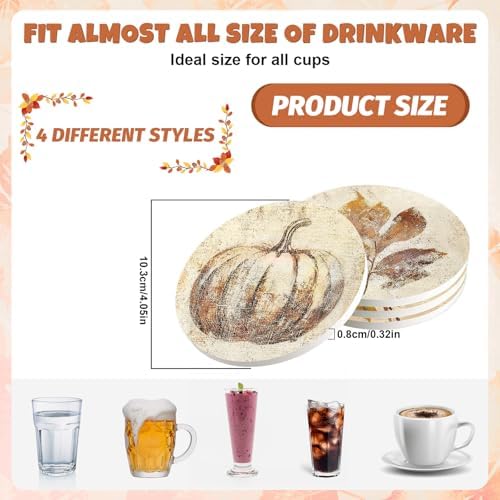 4Pcs Fall Thanksgiving Ceramic Coasters Vintage Pumpkin Maple Leaf