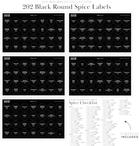 Spice Labels for Glass Jars, 202 Round Preprinted Waterproof Kitchen