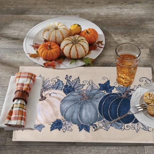 Fall Thanksgiving Placemats Set of 4 Blue Vintage Pumpkin Decorative