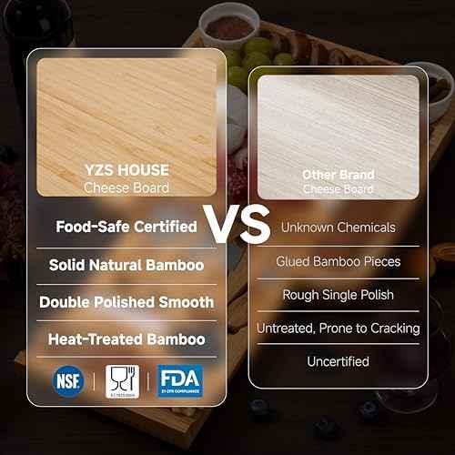 YZS Bamboo Charcuterie Board Set with 4 Cheese Knives, 13 Inch
