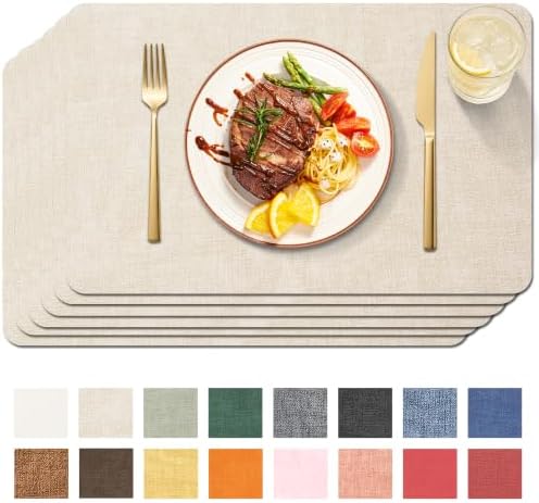 Maxpearl Faux Leather Placemats Set of 6, Easy to Clean, Beige