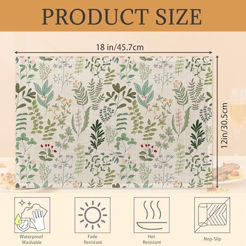Vintage Leaves and Plants Botanical Placemats Set of 6 Place Mats for
