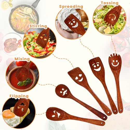 HANSGO 5PCS Wooden Cooking Spoons, Funny Wooden Utensil Set Wood