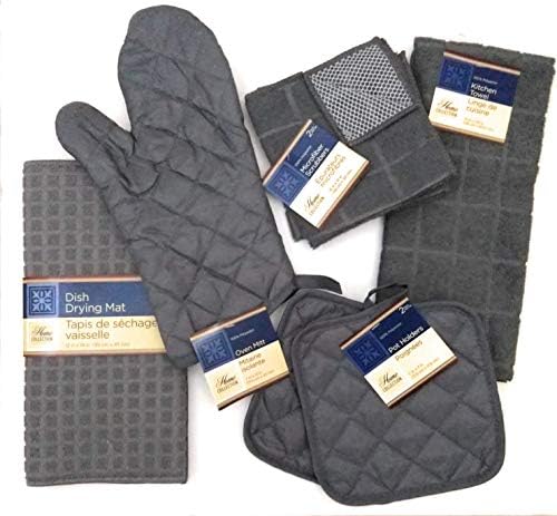 Kitchen Towel Set with 2 Quilted Pot Holders, Oven Mitt, Dish Towel