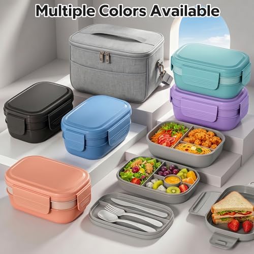 Bento Box Adult with Insulated Lunch Bag - 3 Stackable Leak-Proof